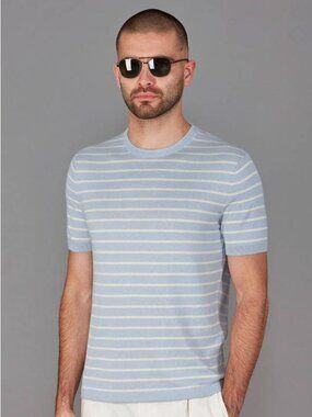 Paul James Light Blue Knit Cotton Wider Stripe T-Shirt